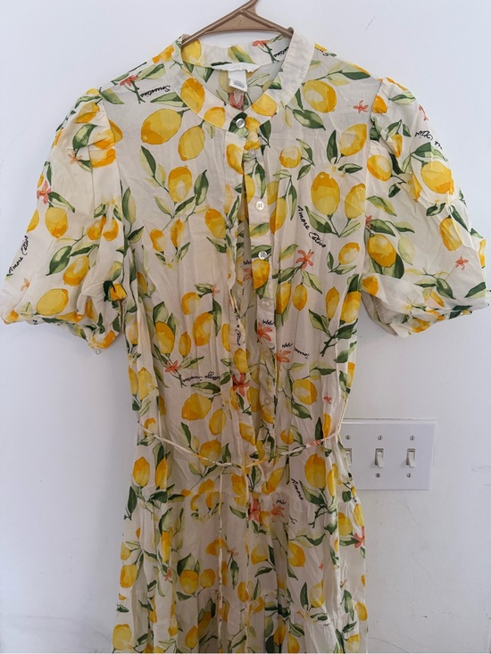 H&M Tops - H&M Women’s Lemon-Print Button Front Dress Top - Yellow/Green